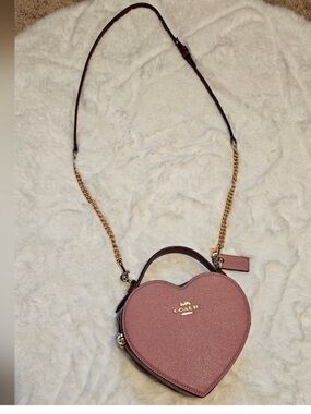 Coach Dusty Rose Heart Crossbody with Gold Chain and Leather Strap